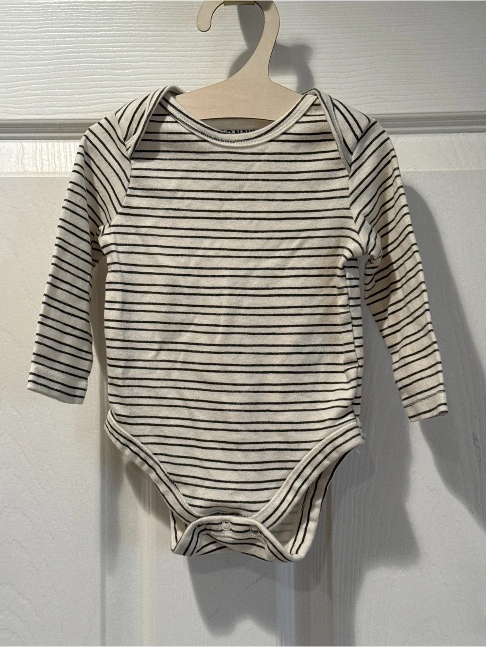 Old Navy Striped Long-Sleeve Cream & Black Onesie 3-6M